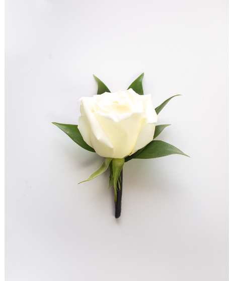 Perfect for Prom or Homecoming! This traditional boutonniere of italian ruscus, and an elegant white rose is the perfect accessory to your special day.