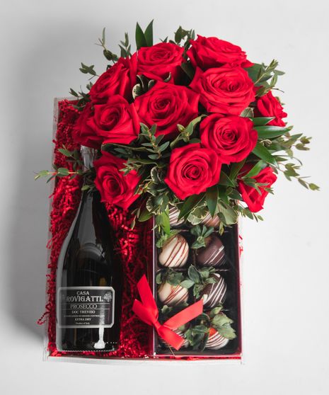 Vino & Valentine  - Wine, Roses & Strawberries Set