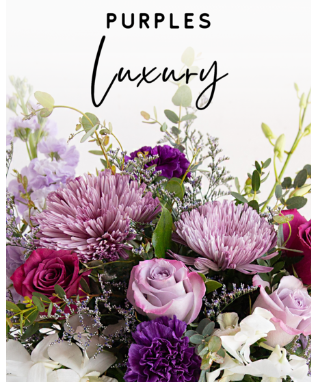 Our expert designers will hand pick fresh floral in purple hues to create a one-of-a-kind custom arrangement. 