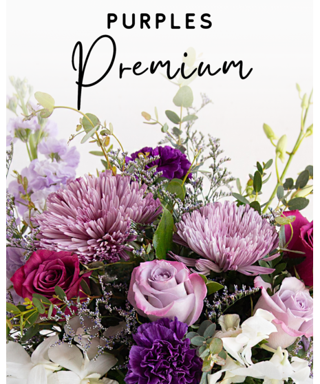 Our expert designers will hand pick fresh floral in purple hues to create a one-of-a-kind custom arrangement. 